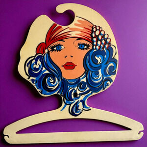 Mod Face Hanger Vintage BG Milano Blue Hair Woman Lady Glam Boho Italy 14" READ